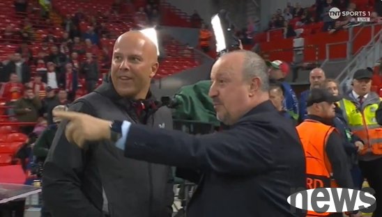 Return to Anfield, Benitez hugs and communicates with Slot before the game