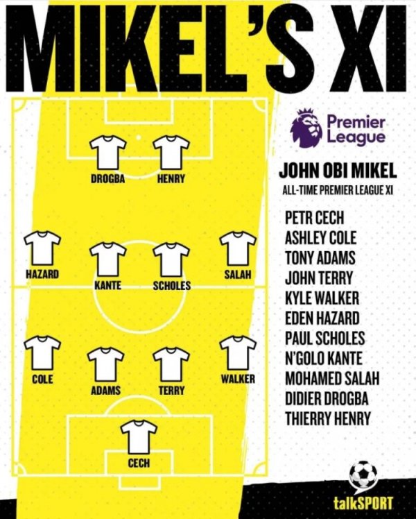 Mikel comments on the best team in Premier League history: Drogba and Henry, Cech, Scholes and Salah are among them